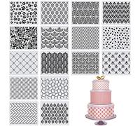 16 Pcs Cake Decorating Stencils Templates Floral Wedding Cake Molds Cookie Fondant Dessert Decorating Supplies Spray Flower Edge Molding Baking Mesh Tool Cake Decor, 25 x 21 cm