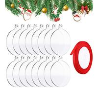 16 Pcs Christmas Acrylic Clear Disc, Clear Acrylic Disc Ornaments with Hole, Tree Decoration Acry-lic Ornaments, DIY Blank for Christmas Party Hanging Decoration Supplies