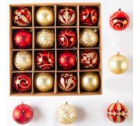16 Pcs Christmas Ball, 8cm/3" Christmas Baubles with Hooks,Red Gold Christmas Ball Ornaments,Glitter Shatterproof Christmas Tree Decorations Baubles Ball for Holiday and Party Decor