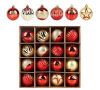 16 Pcs Christmas Balls Decoration, 6cm Multiple Styles Shatterproof Christmas Baubles Elegant White and Gold Christmas Ornaments with Hanging Loop for Xmas Tree Home Decorations (Red&Gold)