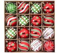 16 PCS Christmas Baubles 2.36 Inch Red Green Ornaments Set Shatterproof Plastic Tree Decorations Festive Hanging Balls Holiday Home
