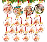 16 Pcs Christmas Clear Baubles Photo Ornament Ball Picture Frame Ornament, Plastic Hanging Christmas DIY Personalized Photo Ornaments and Baubles for Holiday Decor Xmas Tree Ornaments(Oblate)