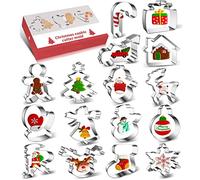 16 Pcs Christmas Cookie Cutter Set, Christmas Biscuit Cutters Christmas Tree Reindeer Snowman Gingerbread Man Santa Cookie Cutters for Baking