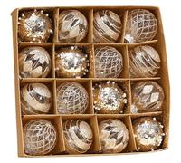16 PCS Christmas Hanging Ball Ornaments Set Made of PET Material for Tree Decoration and Festive Home Display with Hand Painted Metallic Finish and Paper Box Packaging (Light Gold)