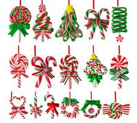 16 Pcs Christmas Lollipop Ornaments, Mini Colorful Candy Cane Hanging Decor - Polymer Clay Peppermint Pendants for Christmas Tree, Party, Home Decoration