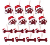 16 Pcs Christmas Tree Decoration Dog Paw Christmas Tree Ornaments 3D Felt Pet Paw Ornaments Dog Bone Paw Print Hanging Ornaments Christmas Buffalo Plaid Dog Decoration for Home Christmas Party