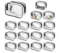16 Pcs Clear Toiletry Bag Transparent Cosmetic Bag for Travel Clear Makeup Bags Bulk, Clear Travel Toiletry Bag for Women Men, PVC Waterproof Travel Small Pouches with Zipper Makeup Organizer(Black),
