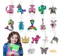 16 PCS Colorful Sequin Keychains, Reversible Sequins Glitter Sequins Keychain Keyring, Colorful Key Chain Charm for Birthday Party Gifts Supplies Kids Adults Teacher Keyring Backpack Accessories