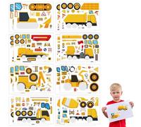 16 Pcs Construction Truck Stickers for Kids, DIY Vehicle Sticker Sheets, Digger Tractor Face Stickers for Birthday Party Favors, Goodie Bag Stuffers, Classroom Presents