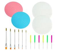 16 Pcs Cookie Decorating Kit Cookie Turntable Decorating Supplies with 2 Acrylic Turntable 6 Scribe Needle and 2 Silicone Mesh Mats 6 Decoration Brushes