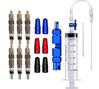 16 PCS Cycling Syringe Kit, Tubeless Tire Sealant Syringe with Switch, Bicycle Presta Valve Core Removal Tool, Presta Valve Cap Fit for Stans No Tubes Sealant and More