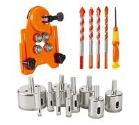 16 PCS Diamond Drill Bit Tile Hole Saw Set Adjustable Hole Saw Guide Jig Fixture and Ultimate Triangle Drill Bits Set for Tile, Ceramic, Glass, Porcelain, Marble