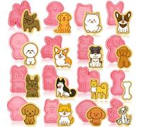 16 Pcs Dog Cookie Cutters with Plunger Stamps Set 3D Puppy Bone Shape Biscuit Cutter Funny Cartoon Cookie Stamps Stamped Embossed Dog Cookie Cutters for Treats DIY Cookie Cake Baking Supplies