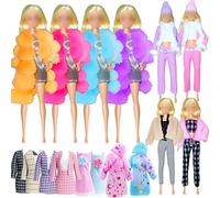 16 pcs Doll Clothes and Accessories Compatible with Barbie Doll, Includes Winter Fur Coat Nightwear Houndstooth Casual Suit Hat Furry Dress Colorful Jacket Jeans Fashion Outfit for 11.5inch Girl Doll