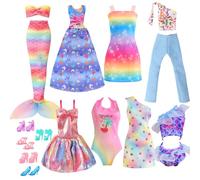 16 Pcs Doll Clothes and Shoes Compatible with Barbie 11.5 inch Doll, Include 1 Mermaid Dress 2 Strappy Top 2 Dress 1 Trousers 4 Sets Swimwear 5 Shoes, Girl Gifts