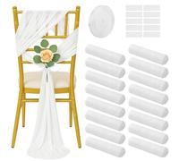 16 Pcs Elegant White Chair Sashes, Sheer Polyester Bow Sashes For Event Decor, Long Tulle Aisle Decorations With Ribbon & Tape For Weddings, Banquets, Churches, 7.3×9Ft