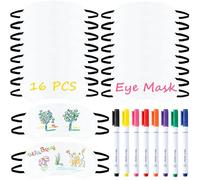 16 PCS Eye Mask Sleepover Party Supplies, Sleep Mask White Blindfold Slumber Eye Covering with Nose Pad Fabric Marker with 8 Colors for The Party Game