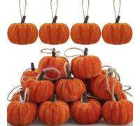 16 PCS Fall Thanksgiving Pumpkin Hanging Ornaments Orange Velvet Fabric Pumpkin Hanging Small Tree Ornaments 2.2" Fabric Pumpkins Ball Tree Decorations for Fall Home Farmhouse Harvest Party Decor