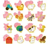 16 Pcs Farm Animal Cookie Cutters with Plunger Stamps Set, Farm Animal theme Fun Cookie Mold, 3D Animal Shape Cookie Cutters, Animal Series Shape Biscuit Cutters for Baking Birthday