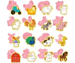 16 Pcs Farm Animal Cookie Cutters with Plunger Stamps Set, Farm Animal theme Fun Cookie Mold, 3D Animal Shape Cookie Cutters, Animal Series Shape Biscuit Cutters for Baking Birthday