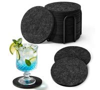 16 PCS Felt Drinks Coasters for Drinks, Grey Round Cup Mats with Holder Table Coasters Pads Mat Heat Resistant Tabletop Protection for Coffee Cups Mugs Wine Glass Bottle