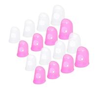 16 Pcs Finger Tips, 4 Sizes Silicone Finger Thimbles, Fingertip Grips, Finger Protector Pads Cover for Money Counting, Paper Sorting, Sewing, Knitting, Guitar Playing - Pink, Translucent
