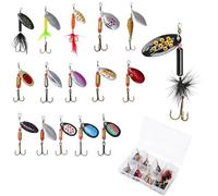 16 Pcs Fishing Baits Kit,with Tackle Box,Multi Coloured Metal Fishing Spinners,for Freshwater & Saltwater, Ideal for Rivers, Lakes, Coastal Waters Anglers