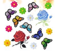 16 pcs Flower Embroidered Cloth Patch for Clothes and Caps, Iron-On | Colorful Rose Surface, 8.5x8x0.1cm Size, Covers Small Holes for Sewing and Craft Projects Random Color
