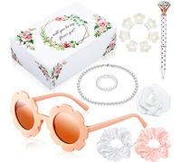 16 Pcs Flower Girl Proposal Box Kit Gifts Round Glasses Necklace Pearl Bracelet Diamond Pen Hair Scrunchies Rose Will You Be My Flower Girl for Wedding(Pink)