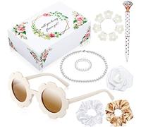 16 Pcs Flower Girl Proposal Box Kit Gifts Round Glasses Necklace Pearl Bracelet Diamond Pen Hair Scrunchies Rose Will You Be My Flower Girl for Wedding(Milky White)