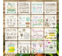 16 Pcs Garden Quote Stencil Set 20x20 cm Reusable PET Templates with Inspirational Sayings for Painting on Wood Fabric Wall Signs Pots DIY Crafts and Farmhouse Decor