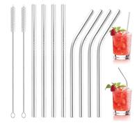 16 Pcs Glass Straws Reusable, 20cm (8mm Diameter) Bent Glass Drinking Straws with 4 Cleaning Brushes, Eco Friendly for Smoothies Milk Coffee Cocktail (8 Pack)