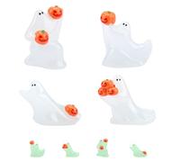 16 Pcs Glow in The Dark Mini Ghost Figurines, Halloween Small Gift Luminous Resin Ghosts Spooky Miniature Tiny Ghost Pumpkin Decorations for Micro Landscape Tabletop Party Favors Home Office Decor