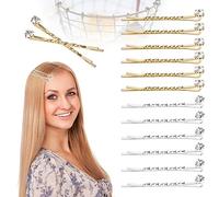 16 PCS Gold and Silver Wave One Clip,Crystal Hair Clips,Diamante Hair Pins,Metal Hair Clips,Rhinestone Bobby Pins,Elegant Hair Clips Ideal for All Hair Types for Women Girls Bridesmaids Prom