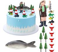 16 Pcs Gone Fishing Cake Decoration Gone Fishing Cake Topper Birthday Party Supplies for Man Kids Boy Girls Fisherman Themed Party Decor, Mixed Styles