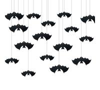 16 Pcs Halloween Hanging Bat Decorations, Halloween Bats, Door Strings Ceiling Paper Bats Decorations, Spooky Bat Garland with black string for Home Window Ceiling Tree Porch Yard Lawn Indoor Outdoor