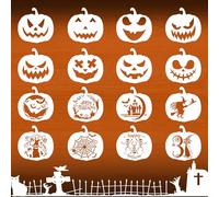 16 PCS Halloween Stencils, Pumpkin Face Stencils for Carving, Reusable Plastic Large Halloween Templates for Painting on Wood DIY Pumpkin Crafts Wall Fabrics Window Hallowmas Art Decor (Stencils1)
