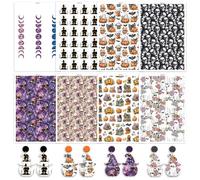 16 Pcs Halloween Transfer Paper for Polymer Clay, Pumpkin, Ghost, Spiders, Webs, Skulls Cats, Grids,Bottles Water Soluble Transfer Sheets for Polymer Clay DIY Art Jewelry Earrings Making 5.82X3.93in