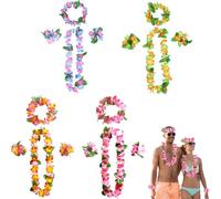 16 Pcs Hawaiian Garland, Hawaiian Party Decorations, Flower Lei Necklace, Headbands and Bracelets, for Hawaiian Beach Party Decorations for Adults Kids