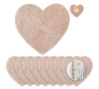 16 PCS Heart-Shaped Placemats and Coaster Placemats Rose Gold PVC Waterproof Dining Table Mats Decor for Party Kitchen Dining