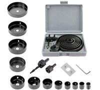 16 PCS High Speed Draper Hole Saw Set, Carbon Steel Hole Cutter Set Circular Drill Cutter 12 Multiple Size (19-127mm) for Soft Woods Plastic Plasterboard and Non Ferrous Metal