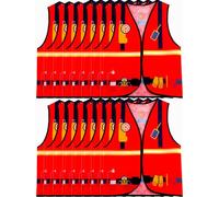 16 PCS Kids Career Role Play Costume Vest Set Police Construction Soldier Firefighter Vests Bulk for Kids Halloween Dress Up (Firefighter Style 1)