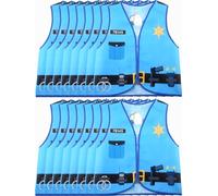 16 PCS Kids Career Role Play Costume Vest Set Police Construction Soldier Firefighter Vests Bulk for Kids Halloween Dress Up (Police Style 1)