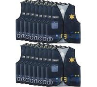 16 PCS Kids Career Role Play Costume Vest Set Police Construction Soldier Firefighter Vests Bulk for Kids Halloween Dress Up (Police Style 2)