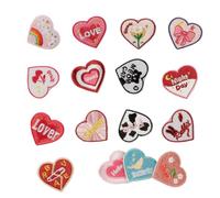 16 Pcs Love Heart Embroidered Patches Iron On Patches Bows Repair Flower Sewing for Clothes Bag