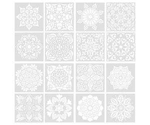 16 PCS Mandala Stencil Art Set, 6x6 in Crafts Tile Stencils, Reusable Laser Cut Painting Template Painting Stencil for Art and Stone Rock Home Painting Airbrush Furniture Floor Tiles Walls