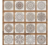 16 PCS Mandala Stencils for Painting, 6 x 6 in Stencils for Crafts Reusable PET, Floral Geometric Artwork for Wood Signs Furniture Walls Canvas Meditation Decor