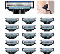 16 Pcs Mens Razor Blades for Mach 3 Shavers, 3-Layer Refills, Dual-Layer Lubricating Strip, Universal Shaver Blade, Stronger Than Steel Blades