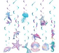 16 Pcs Mermaid Birthday Decorations, Mermaid Party Hanging Swirl Garland Tassel Decoration, Seashells, Starfish, Seahorses, Marine-Themed Birthday Accessories for Girls' Party Decorations