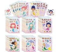 16 pcs Mermaid DIY Make a Face Stickers,Make Your Own Personalized Cartoon Stickers for Kids,for Crafts Activities Bags Birthday Party Favors Valentines Day Gifts for Classroom